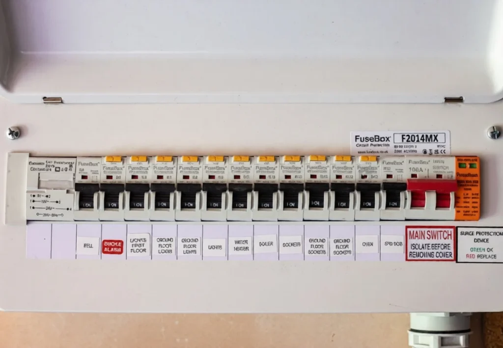 Electrical fuse box with switches