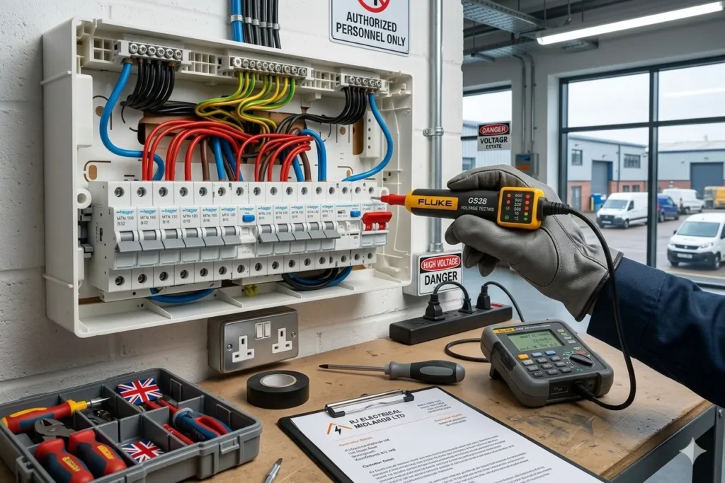 Electric panel with testing equipment