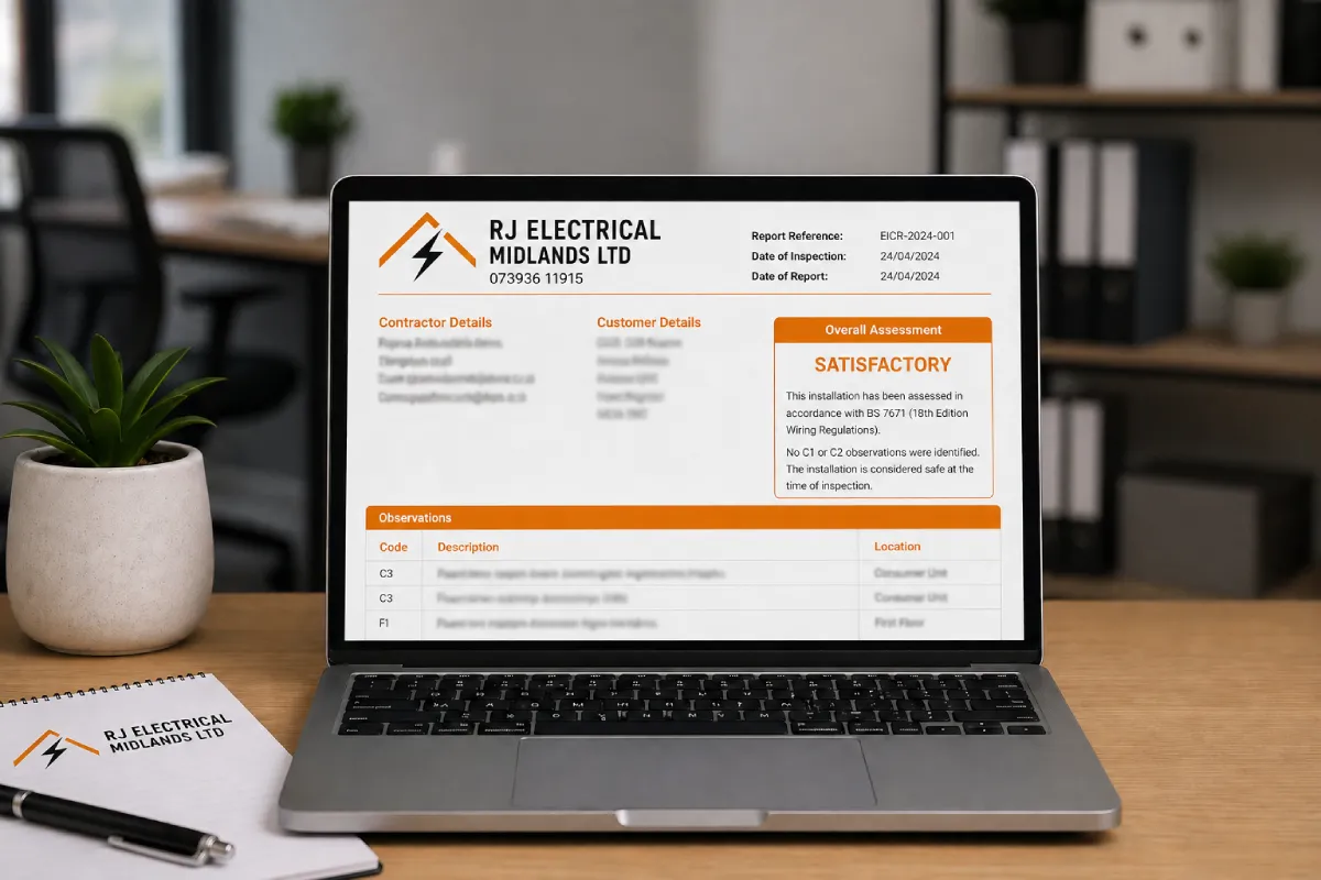 Laptop displaying electrical report details