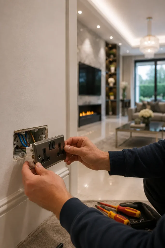 Person installing electrical socket cover