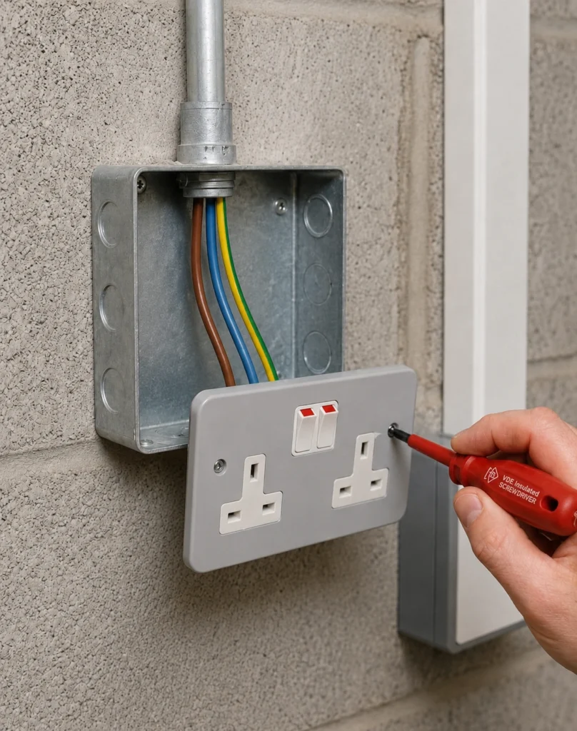 Person working on electrical outlet box